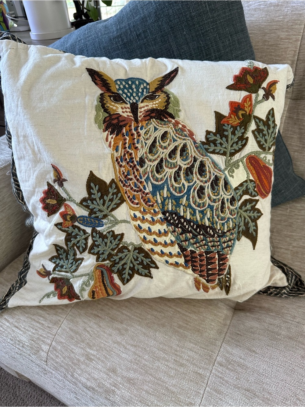 Pottery Barn Embroidered Owl Throw Pillow - Multi-Color